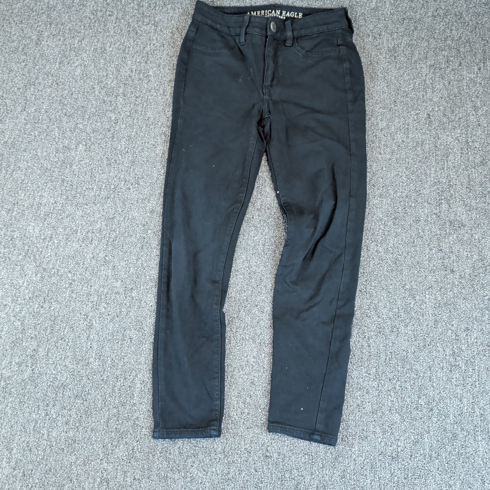 American Eagle Womens Hi-Rise Jegging 2 Short Black Cotton Blend Super Stretch X